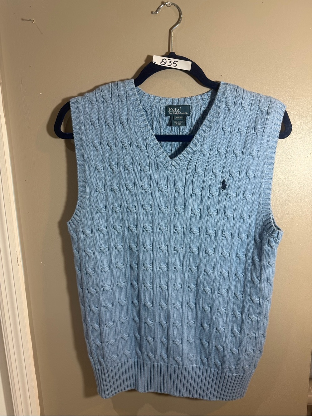 Ralph Lauren Light Blue Cable Knit V-Neck Sweater Vest
